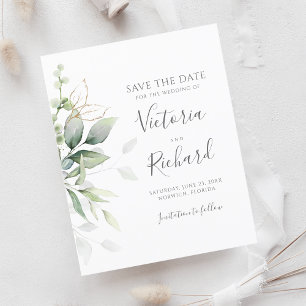 Lámina Eucalyptus Botanical Gold Greenery Save the Date