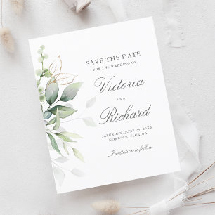 Lámina Eucalyptus Botanical Gold Greenery Save The Date