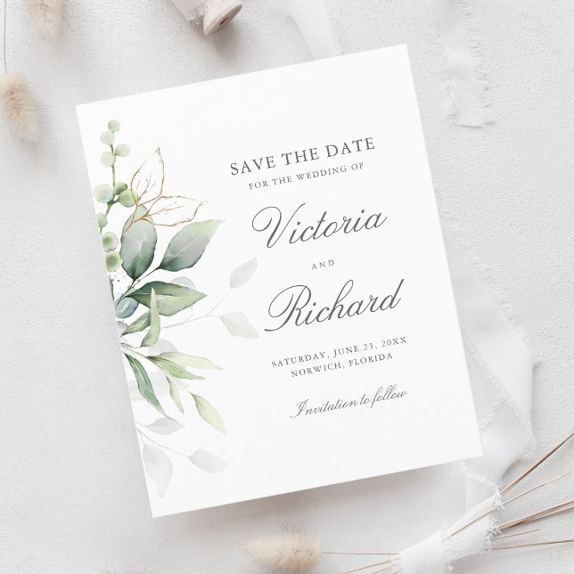 Lámina Eucalyptus Botanical Gold Greenery Save The Date (Subido por el creador)
