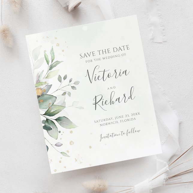 Lámina Eucalyptus Botanical Gold Greenery Save The Date (Subido por el creador)