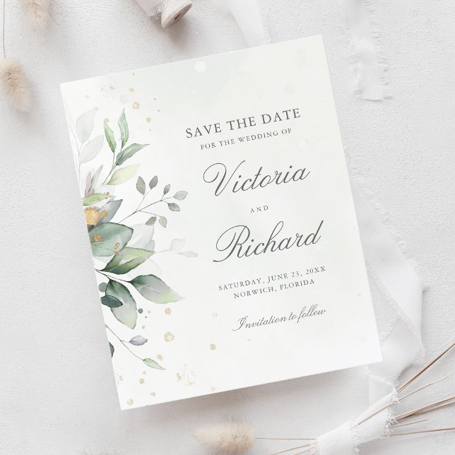Lámina Eucalyptus Botanical Gold Greenery Save The Date (Subido por el creador)