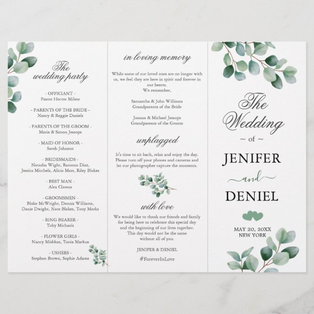 Lámina Eucalyptus Botanical Greenery  Wedding Programme (Anverso)