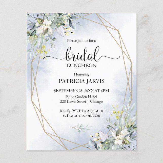 Lámina Eucalyptus Bridal Luncheon Budget Invitación (Anverso)