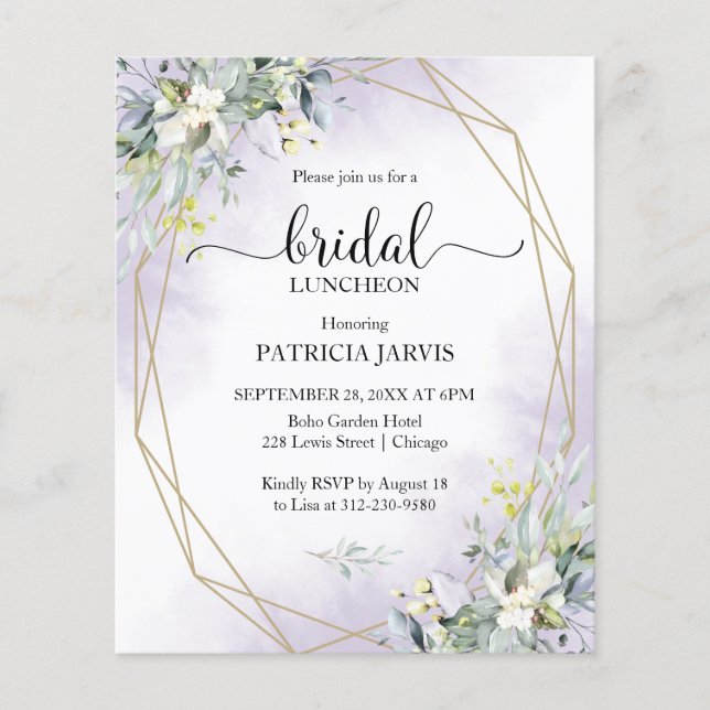 Lámina Eucalyptus Bridal Luncheon Budget Invitación (Anverso)