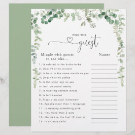 Lámina Eucalyptus Bridal Shower Find the Guest Game