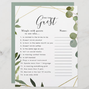 Lámina Eucalyptus Bridal Shower Find the Guest Game