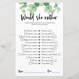 Lámina Eucalyptus Bridal Shower Game