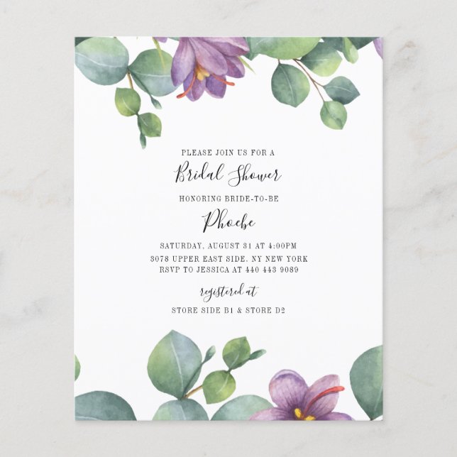Lámina Eucalyptus Bridal Shower Greenery Purple (Anverso)