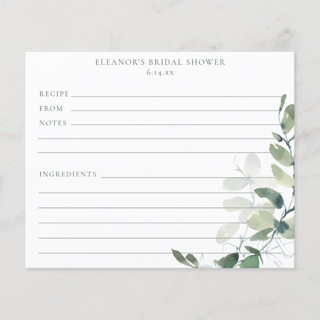 Lámina Eucalyptus Bridal Shower Recipe Cards (Anverso)