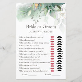 Lámina Eucalyptus Bride o Groom Bridal Shower Game