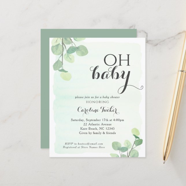 Lámina Eucalyptus Budget OH Invitación Baby Shower (Anverso/Reverso In Situ)