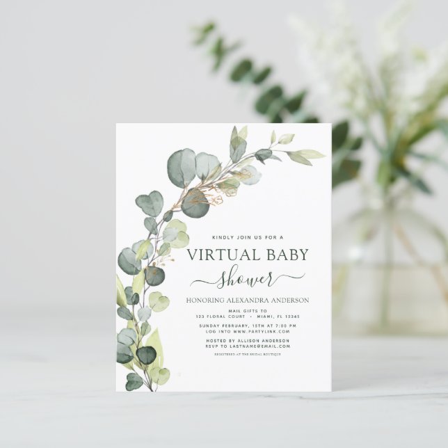 Lámina Eucalyptus de verde virtual de Baby Shower de pres (Anverso de pie)
