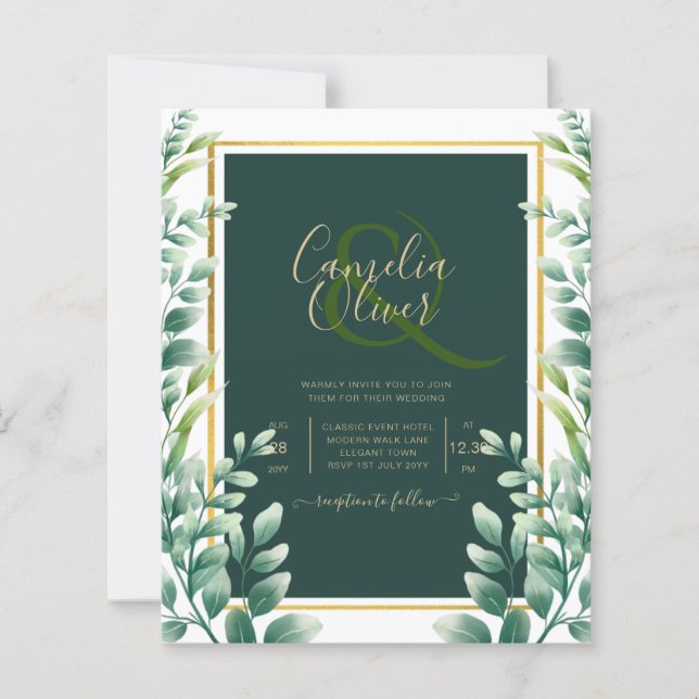Lámina Eucalyptus deja al BODA ORO QR CÓDIGO INVITE RSVP (Anverso)
