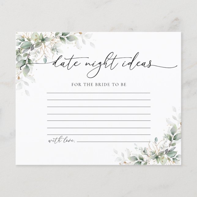 Lámina Eucalyptus Gold Bridal Shower Date Ideas nocturnas (Anverso)
