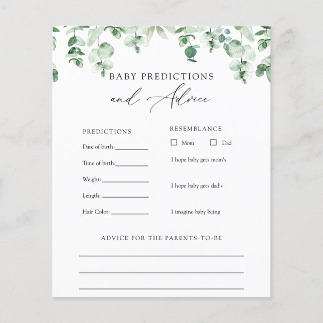 Lámina Eucalyptus Greenery Baby Advice and Predictions (Anverso)