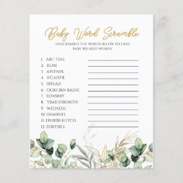 Lámina Eucalyptus Greenery Baby Shower Word Scramble Game