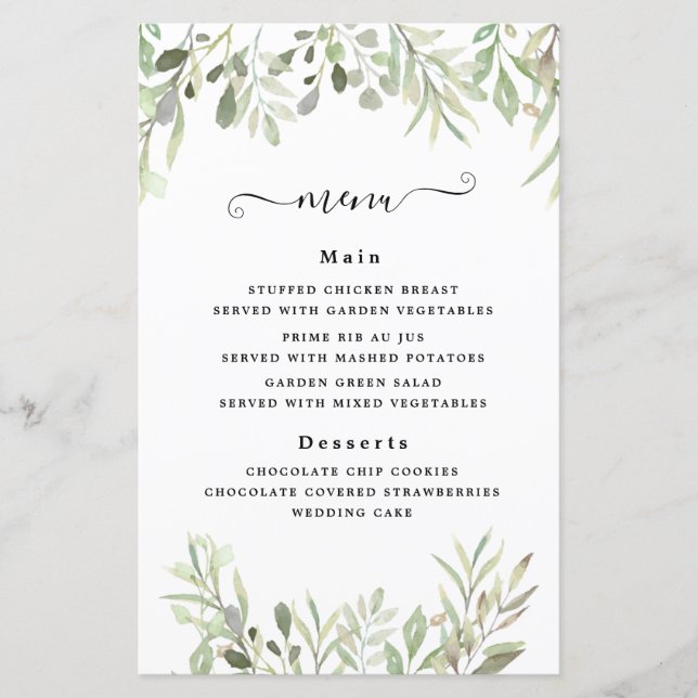 Lámina Eucalyptus Greenery Boda simple (Anverso)