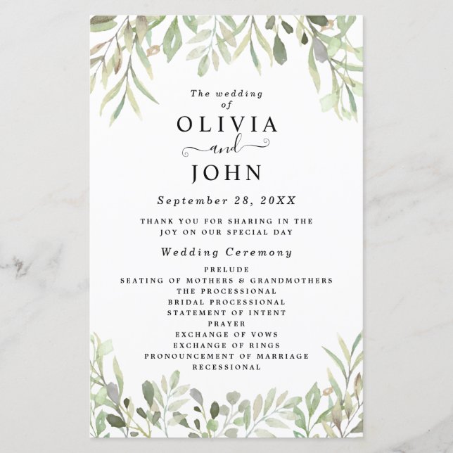 Lámina Eucalyptus Greenery Boda simple (Anverso)