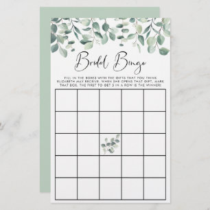 Lámina Eucalyptus Greenery Bridal Bingo Shower Game