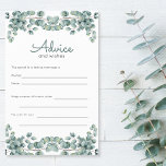 Lámina Eucalyptus Greenery Bridal Shower Advance<br><div class="desc">A la futura novia le encantará leer los consejos de las otras mujeres que asisten a la ducha de novias. Pase estas tarjetas de consejo en la ducha y los asistentes compartirán sus sabias palabras. En un bonito verde y blanco con rociadores de hojas de eucalipto en la parte superior...</div>