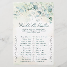 Lámina Eucalyptus Greenery Bridal Shower Game