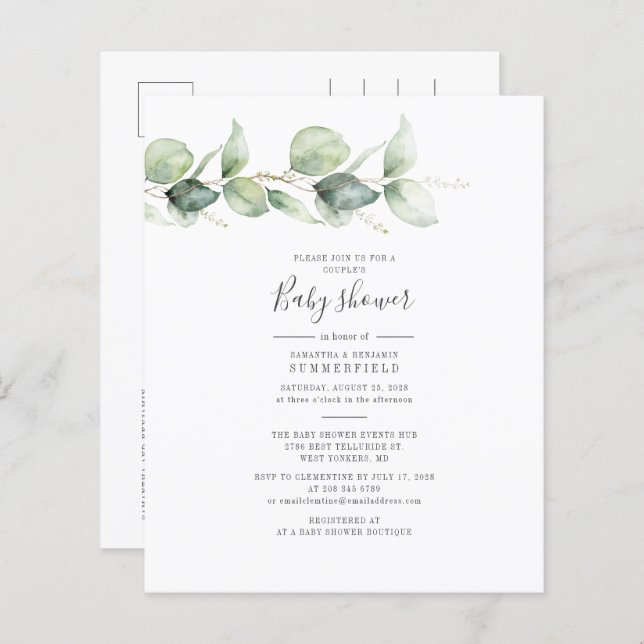 Lámina Eucalyptus Greenery Budget Couples Baby Shower (Anverso / Reverso)