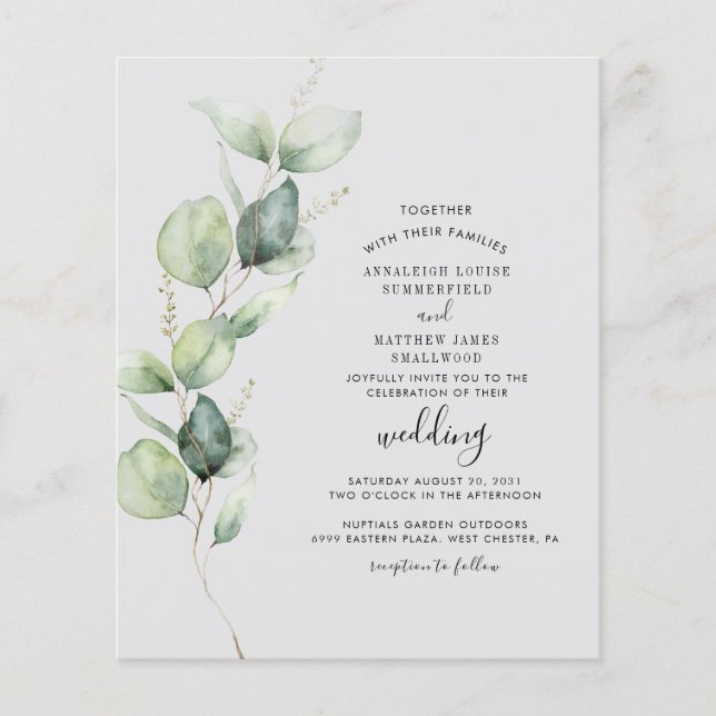 Lámina Eucalyptus Greenery Elegant Wedding Invite (Anverso)