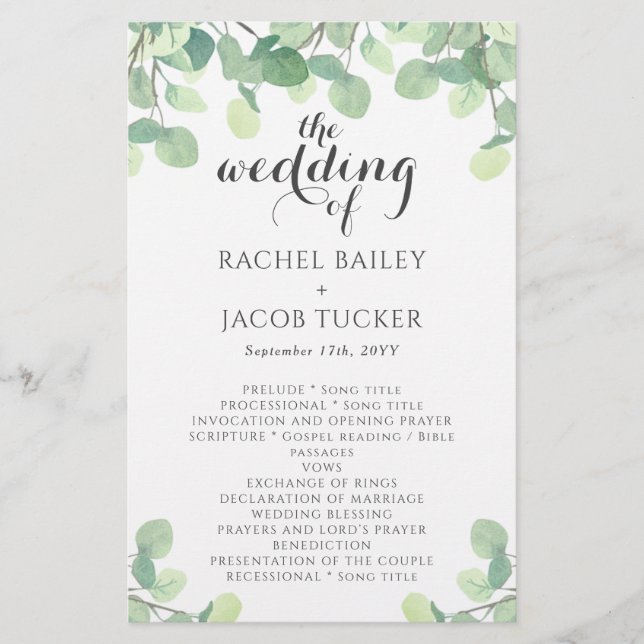 Lámina Eucalyptus Greenery Simple Script Boda (Anverso)