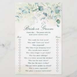 Lámina Eucalyptus Greenery Watercolour Bridal Shower Game