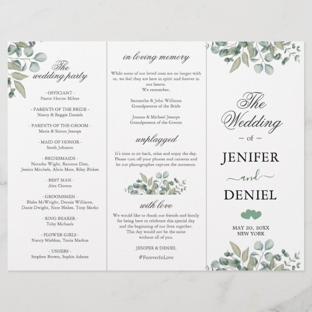 Lámina Eucalyptus Greenery Wedding Programme  (Anverso)