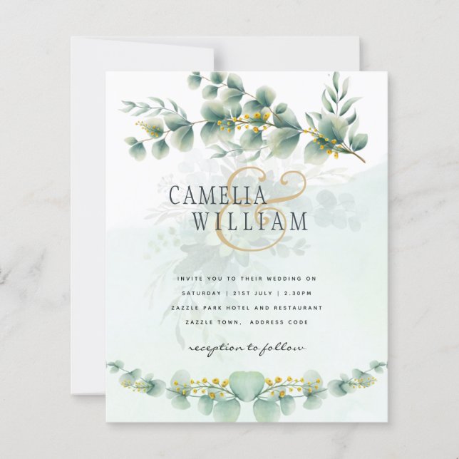Lámina Eucalyptus Invitación a la Boda Moderna de Oro de  (Anverso)