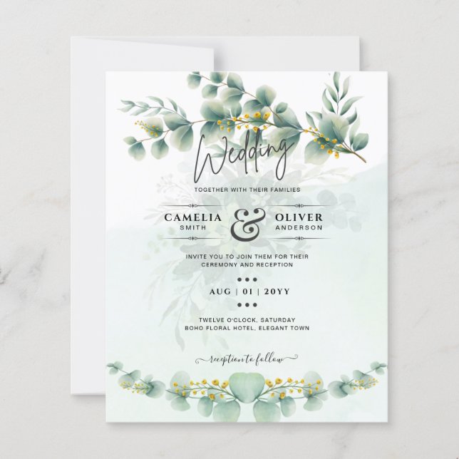 Lámina Eucalyptus Invitación a la Boda Moderna de Oro de  (Anverso)