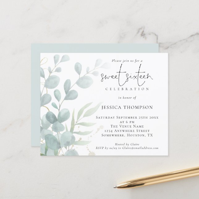 Lámina Eucalyptus moderno de presupuesto Dieciséis invita (Anverso/Reverso In Situ)