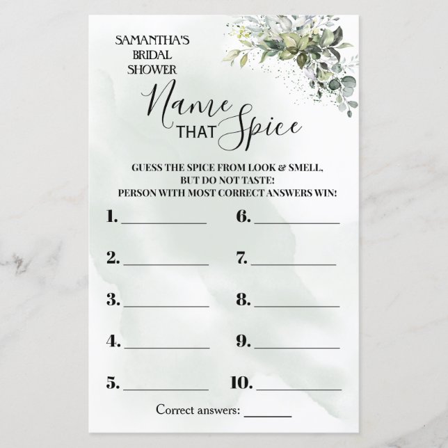 Lámina Eucalyptus Nombre que Spice juego de ducha bilingü (Anverso)