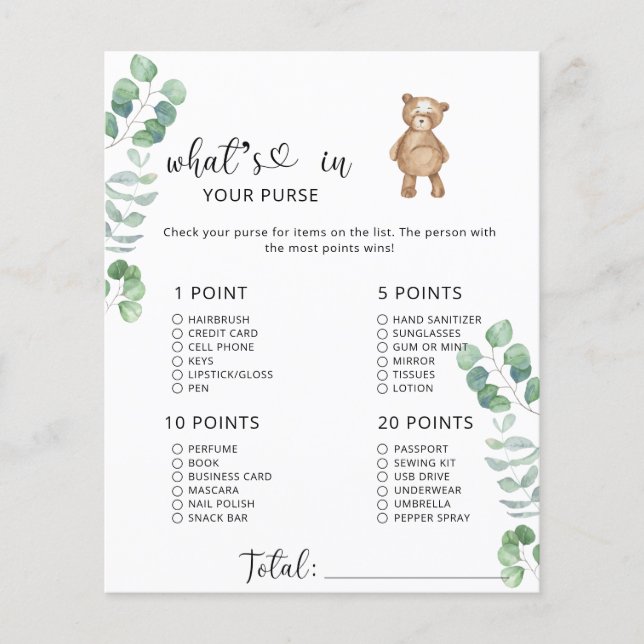 Lámina Eucalyptus oso Whats en tu juego de bolso (Anverso)