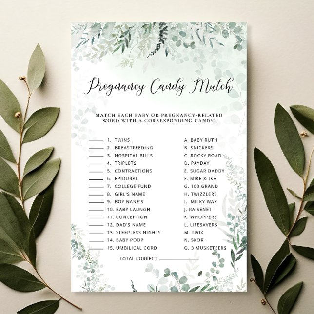Lámina Eucalyptus Pregnancy Candy Bar | Juego Baby Shower (Subido por el creador)