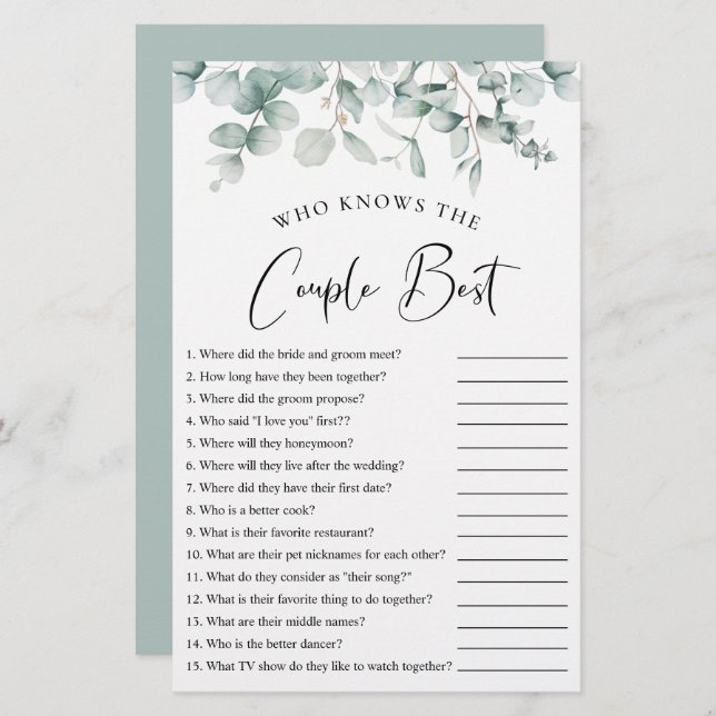 Lámina Eucalyptus que conoce a la pareja mejor juego de d (Anverso / Reverso)