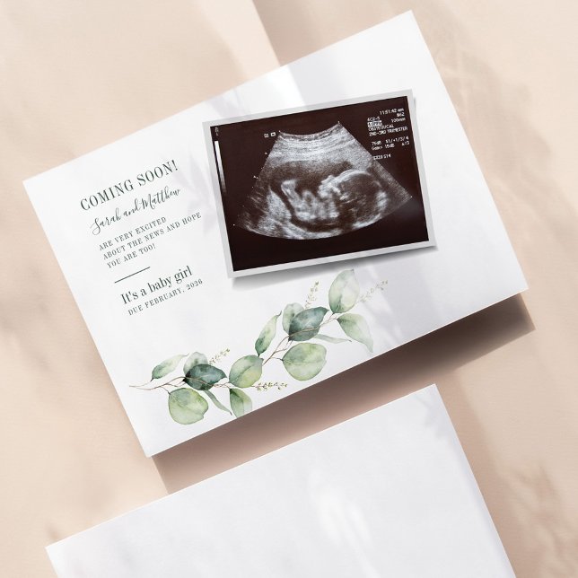 Lámina Eucalyptus Sonograma Invitación de embarazo (Pregnancy Announcement Sonogram Baby Scan)