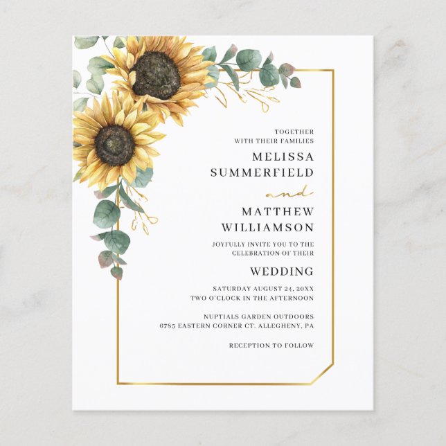 Lámina Eucalyptus Sunflower Todo En Una Invitación De Bod (Anverso)