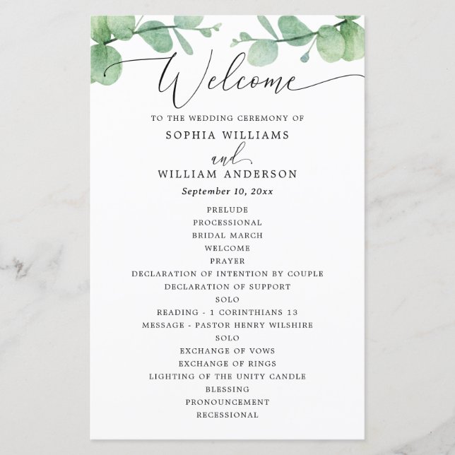 Lámina Eucalyptus Wedding Program | Outdoor Botanical  (Anverso)