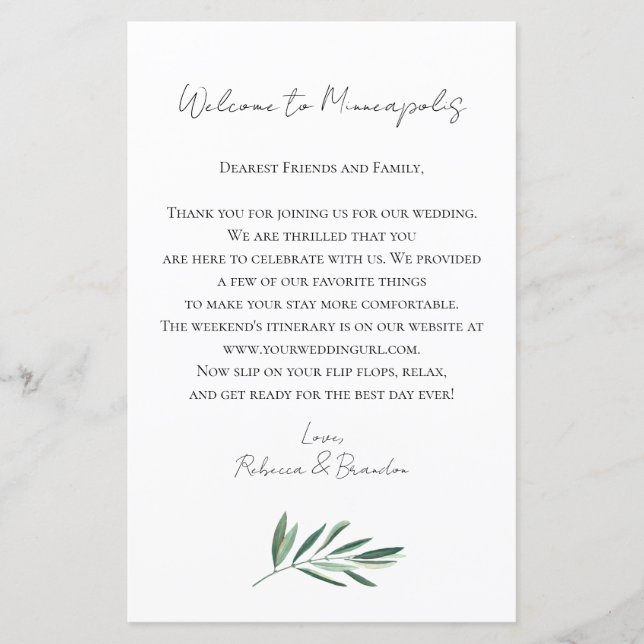 Lámina Eucalyptus Wedding Welcome Bag Letter (Anverso)