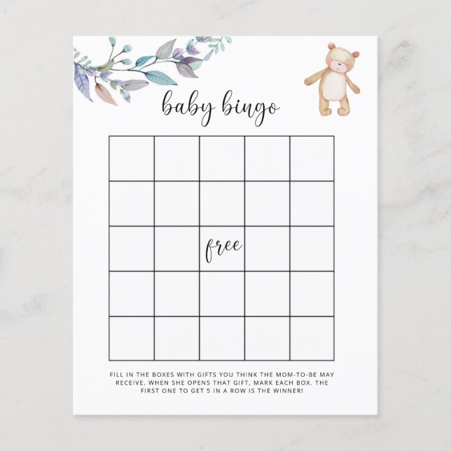 Lámina Eucalyptus woodland Bebé ducha bingo (Anverso)