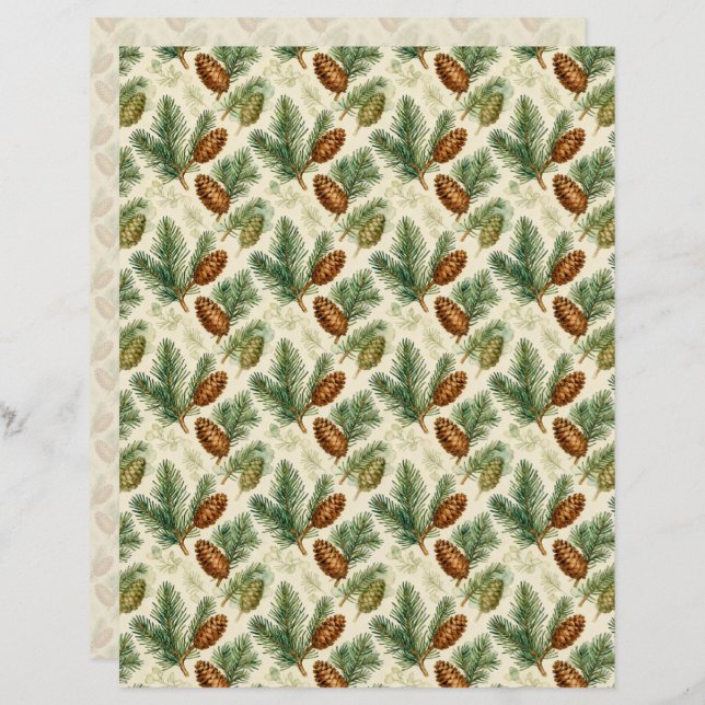 Lámina Evergreens and Cones Scrapbook Paper (Anverso / Reverso)