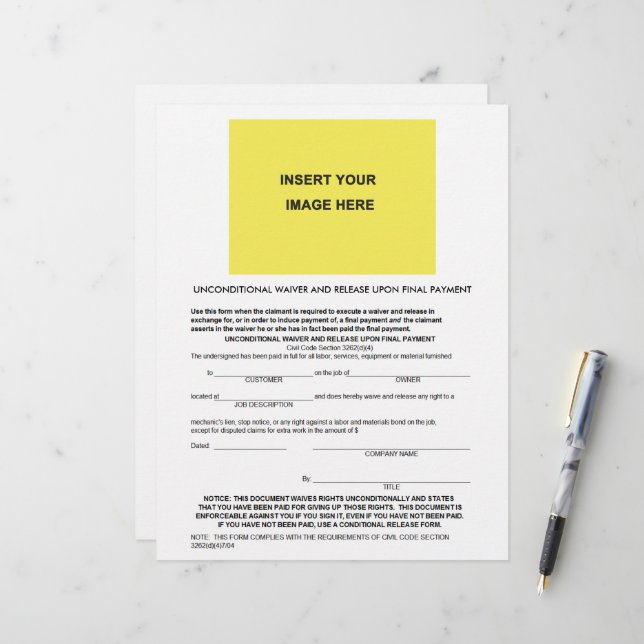 Lámina Exención y liberación incondicionales en blanco al (Anverso/Reverso In Situ)