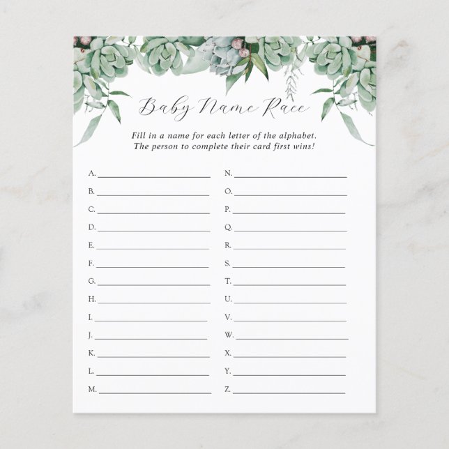 Lámina Exitosa y eucaliptos verde Raza de nombre de bebé (Anverso)