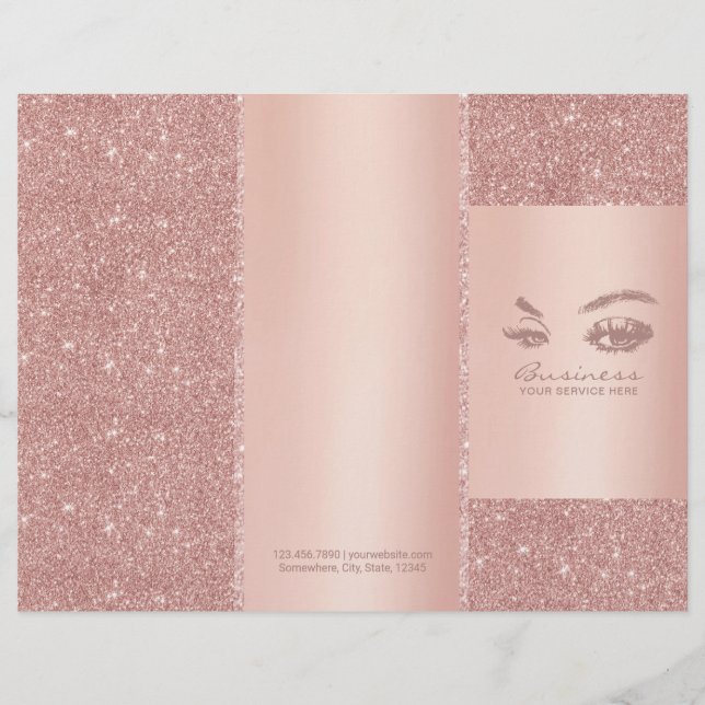 Lámina Eyelash Makeup Artista Rosa Salón Oro Tri-Fold