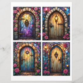 Lámina Fairy door scenes ephemera card cutouts