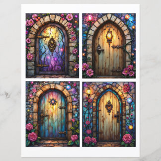 Lámina Fairy door scenes ephemera card cutouts