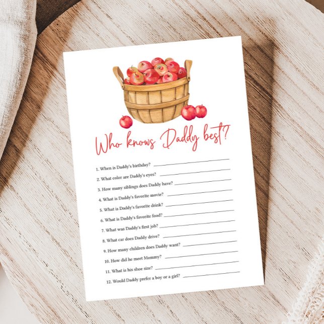 Lámina Fall Apple Basket Baby Shower Who Knows Daddy Game (Apple Baby Shower Game)