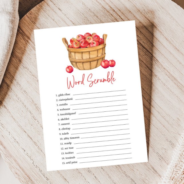 Lámina Fall Apple Basket Baby Shower Word Scramble Game (Apple Baby Shower Game)